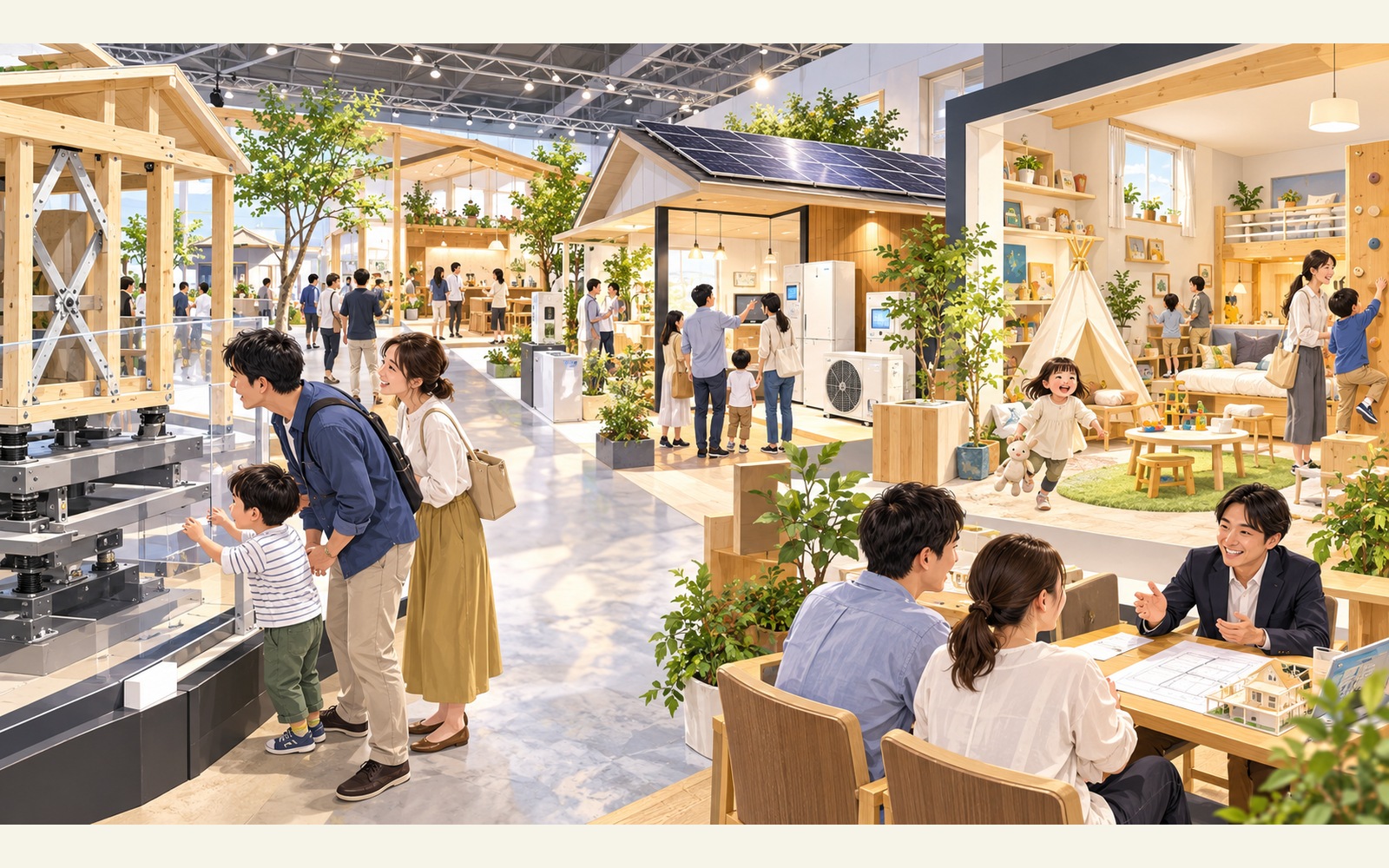 防災・省エネ・子育て住宅・住宅相談を家族で体験できる会場イメージ